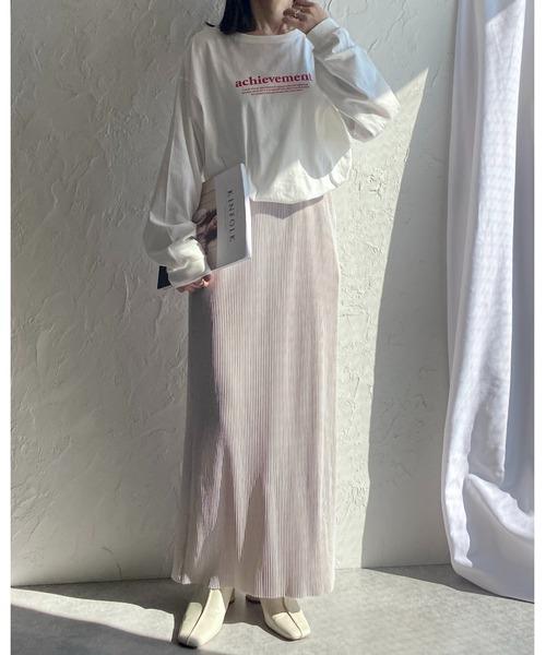 She's Closet（シーズクローゼット）の「【セルフカット対応】Iラインハイウエスト細プリーツロングスカート（スカート・レディース・ブラック/グレー/レッド/グリーン/グレイッシュベージュ/ピンク/パープル/オレンジ・FREE）」の17枚目の写真