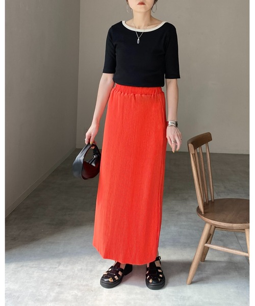 She's Closet（シーズクローゼット）の「【セルフカット対応】Iラインハイウエスト細プリーツロングスカート（スカート・レディース・ブラック/グレー/レッド/グリーン/グレイッシュベージュ/ピンク/パープル/オレンジ・FREE）」の20枚目の写真