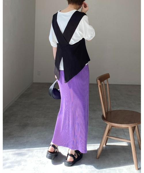 She's Closet（シーズクローゼット）の「【セルフカット対応】Iラインハイウエスト細プリーツロングスカート（スカート・レディース・ブラック/グレー/レッド/グリーン/グレイッシュベージュ/ピンク/パープル/オレンジ・FREE）」の21枚目の写真