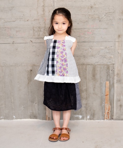 RAGMART（ラグマート）の「パッチワークノースリーブチュニック（チュニック・キッズ・ブラック/オフホワイト・80ｃｍ/90cm/95cm）」の3枚目の写真