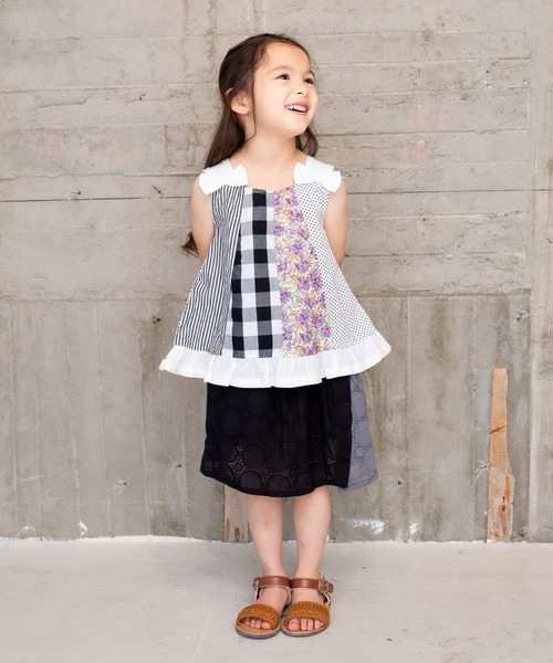 RAGMART（ラグマート）の「パッチワークノースリーブチュニック（チュニック・キッズ・ブラック/オフホワイト・80ｃｍ/90cm/95cm）」の4枚目の写真