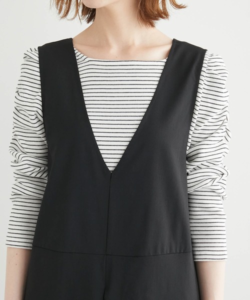 ROPE' PICNIC（ロペピクニック）の「センタータックオールインワン（つなぎ/オールインワン・レディース・ブラック/ベージュ・38/36）」の4枚目の写真