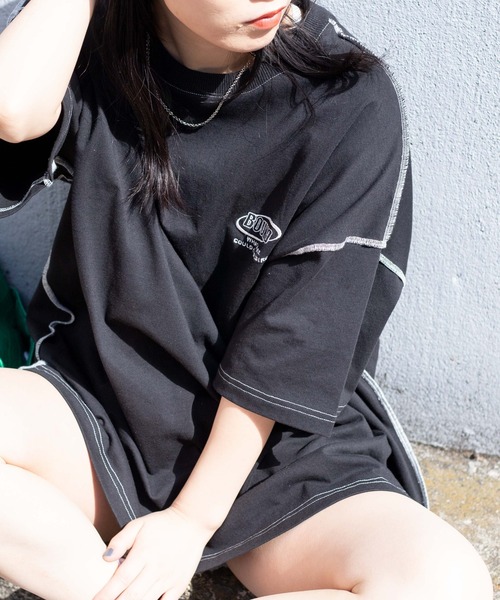 WEGO(ウィゴー)の「WEGO/インサイドアウトステッチビッグT(Tシャツ/カットソー・レディース・ホワイト/ブラック・FREE)」の7枚目の写真