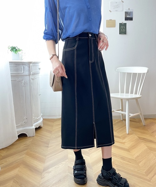 セール】【mily bilet】女っぽの即戦力。ストレッチ抜群！配色ステッチ