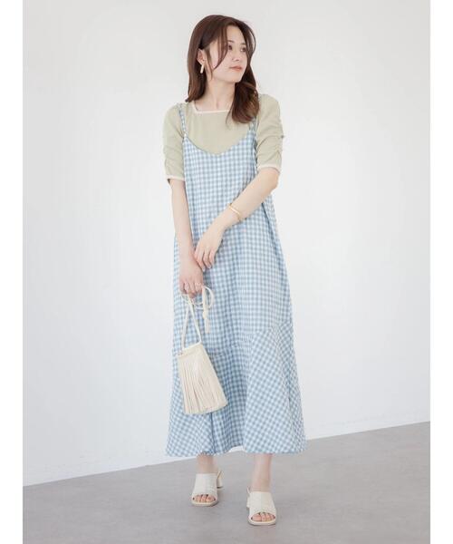 ELENCARE DUE（エレンカーレデュエ）の「・ELENCARE DUE ギンガムキャミワンピース（ワンピース・レディース・サックスブルー/グリーン系その他3/ブラック・FREE）」の6枚目の写真