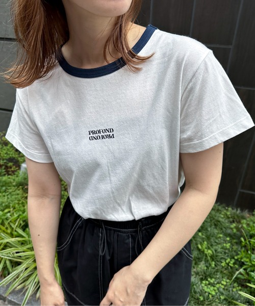 feepur（フェピュール）の「配色リンガーチビロゴTee（Tシャツ/カットソー・レディース・ネイビー/ピンク/ブルー/グリーン・MEDIUM）」の3枚目の写真