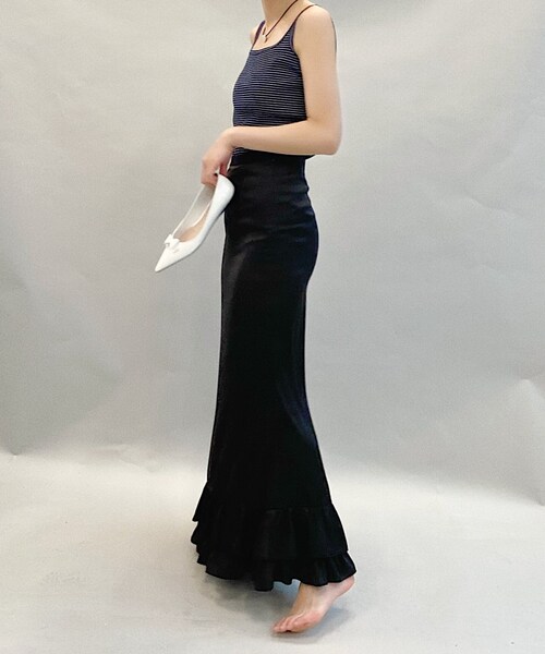 charles chaton シャルルシャトン サテンフリルスカート フリルヘムロングスカート（スカート）｜Charles Chaton（シャルル