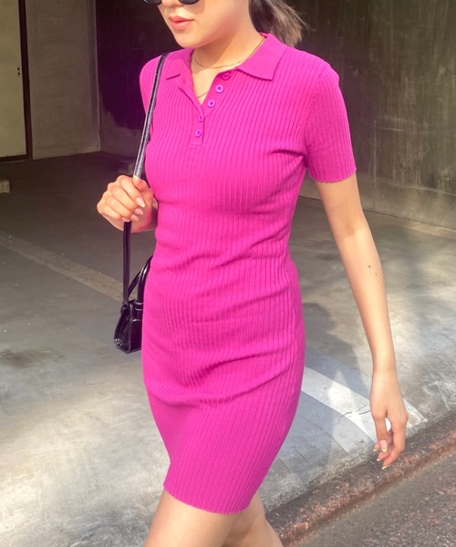 SHAGGIE（シャギー）の「ポロネックリブタイトワンピース（ワンピース