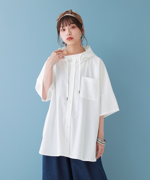 n'OrLABEL(ノアールレーベル)の「【廃盤】『スタンドフーディ五分袖シャツ』(シャツ/ブラウス・レディース・ブラック/ベージュ/オフホワイト・FREE)」の6枚目の写真