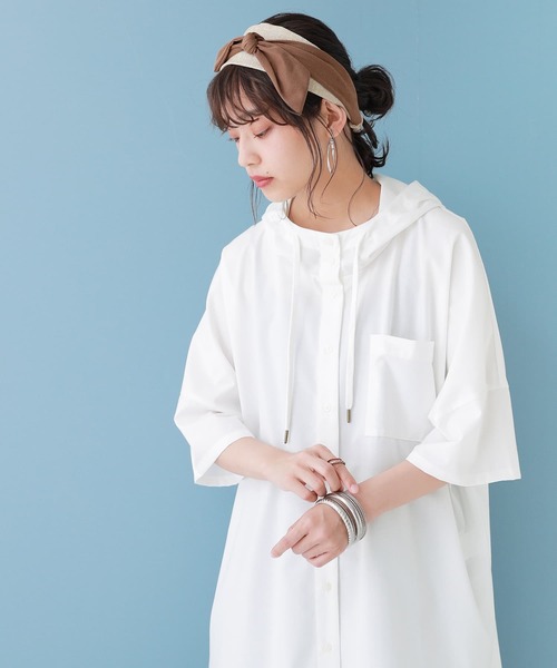 n'OrLABEL(ノアールレーベル)の「【廃盤】『スタンドフーディ五分袖シャツ』(シャツ/ブラウス・レディース・ブラック/ベージュ/オフホワイト・FREE)」の5枚目の写真