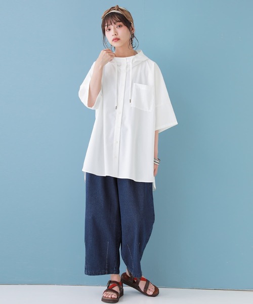 n'OrLABEL(ノアールレーベル)の「【廃盤】『スタンドフーディ五分袖シャツ』(シャツ/ブラウス・レディース・ブラック/ベージュ/オフホワイト・FREE)」の7枚目の写真