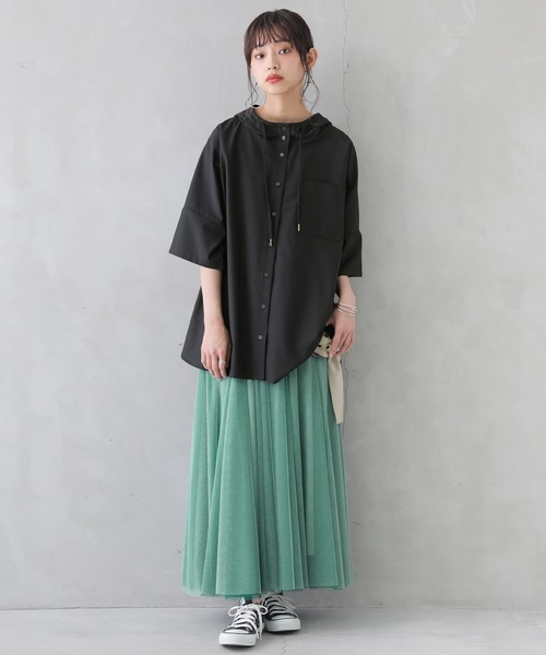 n'OrLABEL(ノアールレーベル)の「【廃盤】『スタンドフーディ五分袖シャツ』(シャツ/ブラウス・レディース・ブラック/ベージュ/オフホワイト・FREE)」の13枚目の写真