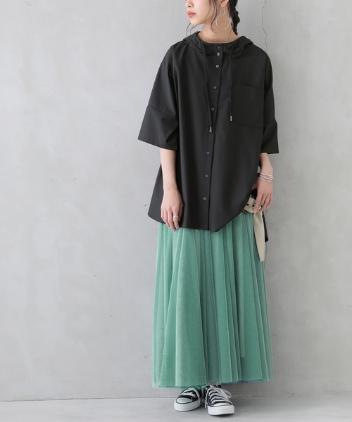 n'OrLABEL(ノアールレーベル)の「【廃盤】『スタンドフーディ五分袖シャツ』(シャツ/ブラウス・レディース・ブラック/ベージュ/オフホワイト・FREE)」の12枚目の写真