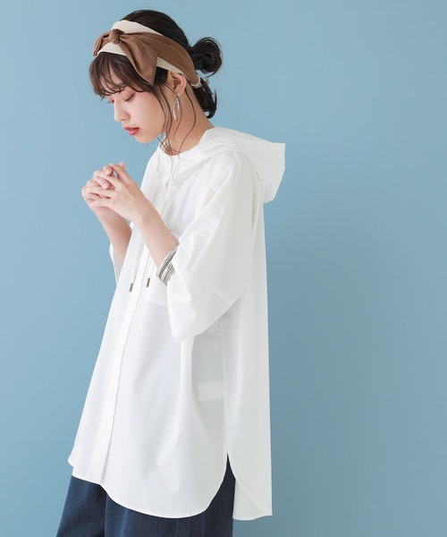 n'OrLABEL(ノアールレーベル)の「【廃盤】『スタンドフーディ五分袖シャツ』(シャツ/ブラウス・レディース・ブラック/ベージュ/オフホワイト・FREE)」の4枚目の写真