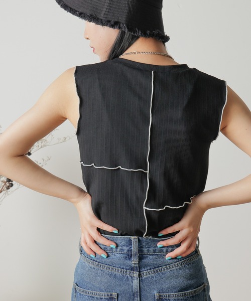 WEGO（ウィゴー）の「WEGO/メローリブタンクトップ（タンクトップ・レディース・ブラック/ベージュ系その他・FREE）」の2枚目の写真