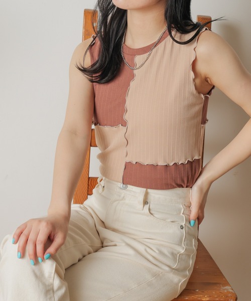 WEGO（ウィゴー）の「WEGO/メローリブタンクトップ（タンクトップ・レディース・ブラック/ベージュ系その他・FREE）」の5枚目の写真