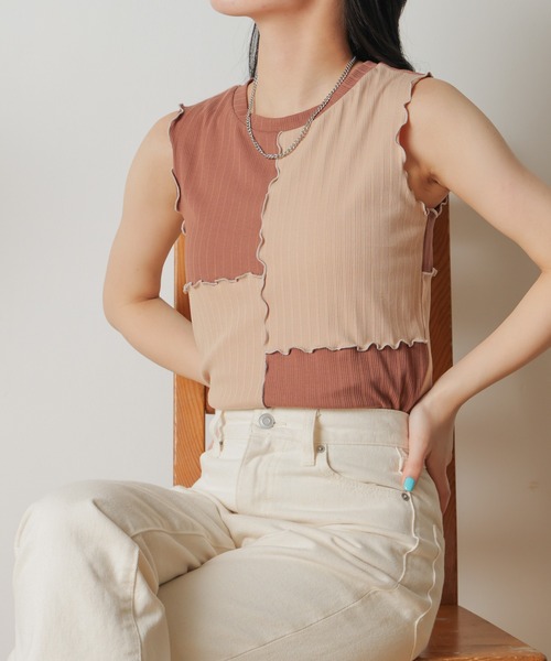 WEGO（ウィゴー）の「WEGO/メローリブタンクトップ（タンクトップ・レディース・ブラック/ベージュ系その他・FREE）」の3枚目の写真