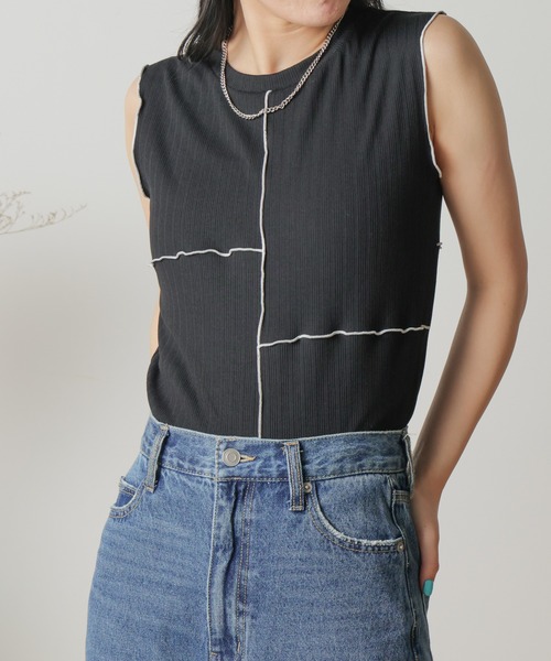 WEGO（ウィゴー）の「WEGO/メローリブタンクトップ（タンクトップ・レディース・ブラック/ベージュ系その他・FREE）」の9枚目の写真