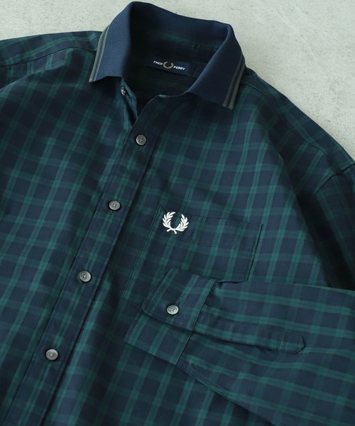 FRED PERRY(フレッドペリー)の「FRED PERRY × BEAMS / 別注 Rib Collar Check Shirt(シャツ/ブラウス・メンズ・ネイビー系/グレー・XL/S/M/L)」の2枚目の写真