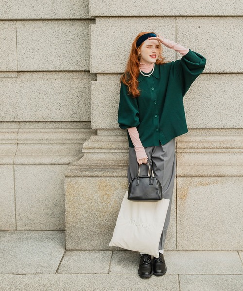 BONLECILL(ボンルシール)の「【セットアップ対応】ボリュームスリーブ ニットポロカーディガン(カーディガン/ボレロ・レディース・チャコールグレー/ブラック/ネイビー/オレンジ/モスグリーン/レッド/ライトオレンジ系/アイボリー・FREE)」の17枚目の写真