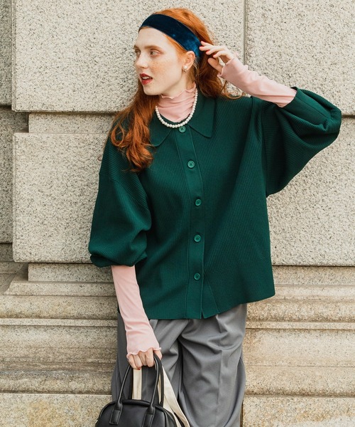 BONLECILL(ボンルシール)の「【セットアップ対応】ボリュームスリーブ ニットポロカーディガン(カーディガン/ボレロ・レディース・チャコールグレー/ブラック/ネイビー/オレンジ/モスグリーン/レッド/ライトオレンジ系/アイボリー・FREE)」の16枚目の写真