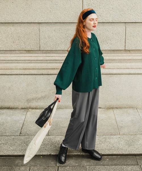 BONLECILL(ボンルシール)の「【セットアップ対応】ボリュームスリーブ ニットポロカーディガン(カーディガン/ボレロ・レディース・チャコールグレー/ブラック/ネイビー/オレンジ/モスグリーン/レッド/ライトオレンジ系/アイボリー・FREE)」の13枚目の写真