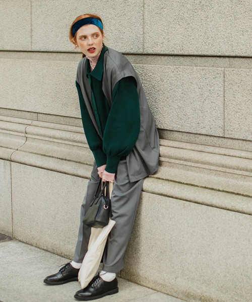 BONLECILL(ボンルシール)の「【セットアップ対応】ボリュームスリーブ ニットポロカーディガン(カーディガン/ボレロ・レディース・チャコールグレー/ブラック/ネイビー/オレンジ/モスグリーン/レッド/ライトオレンジ系/アイボリー・FREE)」の19枚目の写真