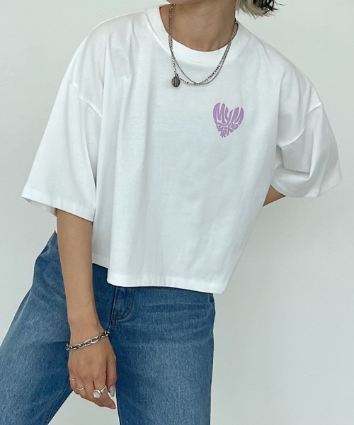 PAGEBOY(ページボーイ)の「ハートプチロゴTシャツ(Tシャツ/カットソー・レディース・ブラック/オフホワイト/モーブ系・FREE)」の2枚目の写真