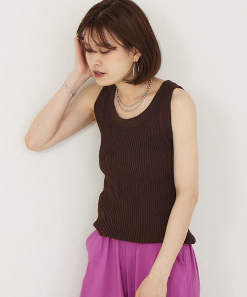 Rouge vif(ルージュヴィフ)の「リブニットタンクトップ(タンクトップ・レディース・ブラウン/ブラック/オフホワイト・フリー)」の1枚目の写真