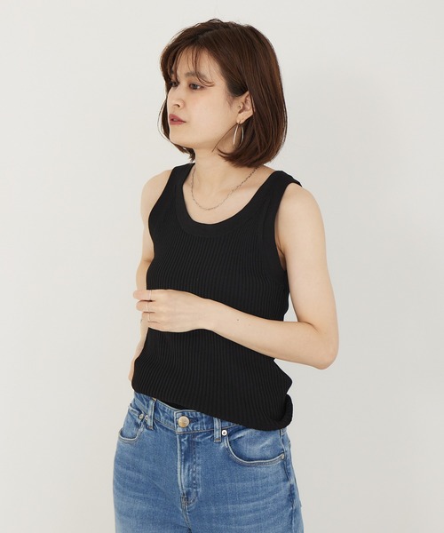 Rouge vif(ルージュヴィフ)の「リブニットタンクトップ(タンクトップ・レディース・ブラウン/ブラック/オフホワイト・フリー)」の3枚目の写真