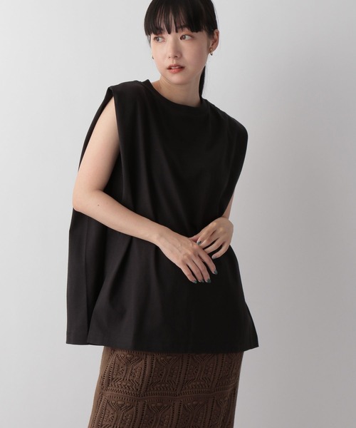 LOWRYS FARM(ローリーズファーム)の「ショルダースクエアノースリーブ 344671(Tシャツ/カットソー・レディース・チャコールグレー/ブラック/オフホワイト・FREE)」の3枚目の写真