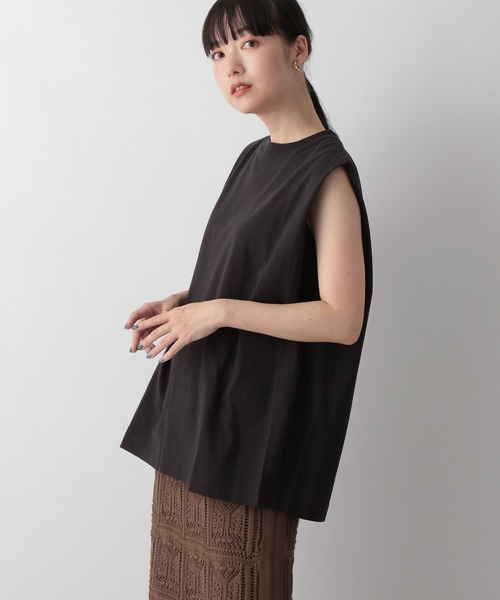 LOWRYS FARM(ローリーズファーム)の「ショルダースクエアノースリーブ 344671(Tシャツ/カットソー・レディース・チャコールグレー/ブラック/オフホワイト・FREE)」の6枚目の写真