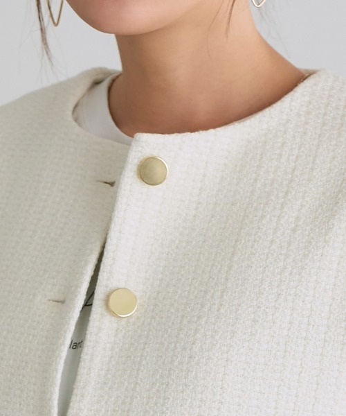 Pierrot(ピエロ)の「ツイードノーカラージャケット(ノーカラージャケット・レディース・オフホワイト/ブラック/イエロー・M/L)」の13枚目の写真