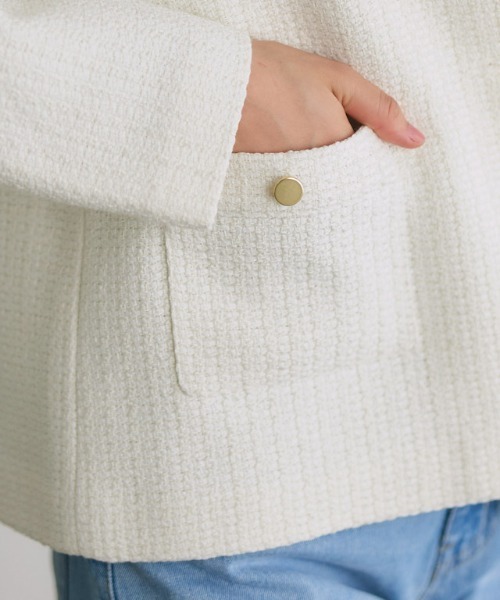 Pierrot(ピエロ)の「ツイードノーカラージャケット(ノーカラージャケット・レディース・オフホワイト/ブラック/イエロー・M/L)」の15枚目の写真