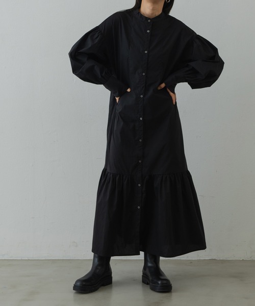 Shelly island（シェリーアイランド）の「ティアードロングシャツワンピース（シャツワンピース・レディース・ブラック/ブラウン・FREE）」の3枚目の写真