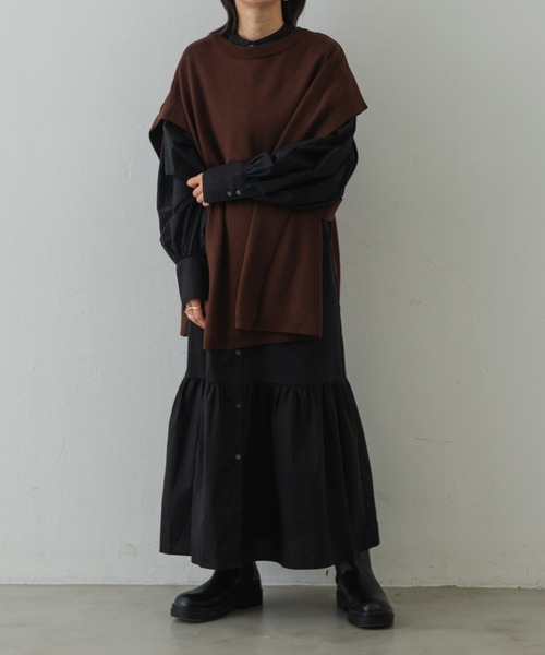 Shelly island（シェリーアイランド）の「ティアードロングシャツワンピース（シャツワンピース・レディース・ブラック/ブラウン・FREE）」の15枚目の写真