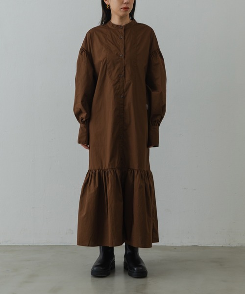 Shelly island（シェリーアイランド）の「ティアードロングシャツワンピース（シャツワンピース・レディース・ブラック/ブラウン・FREE）」の8枚目の写真