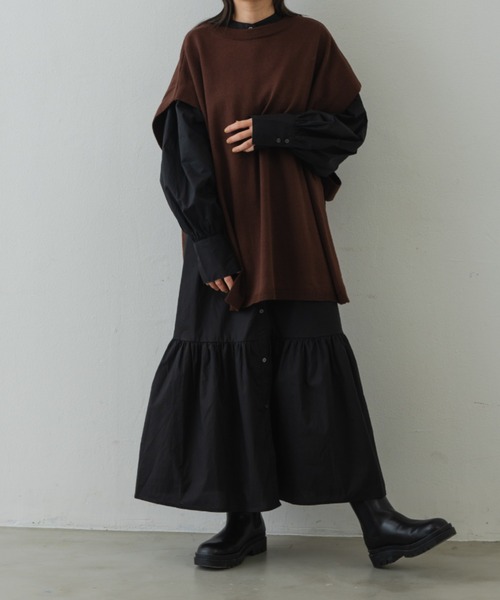 Shelly island（シェリーアイランド）の「ティアードロングシャツワンピース（シャツワンピース・レディース・ブラック/ブラウン・FREE）」の18枚目の写真