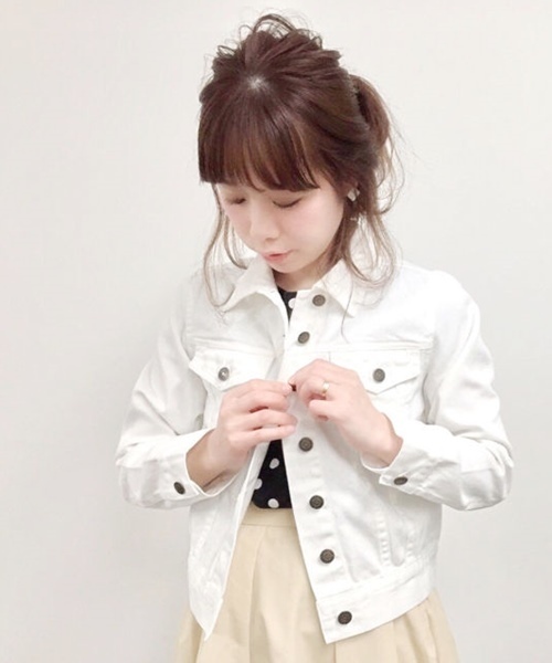 Chico(チコ)の「デニムGジャン(デニムジャケット・レディース・ネイビー/ブルー/ホワイト・FREE)」の1枚目の写真