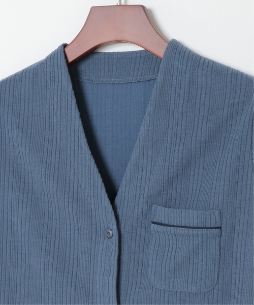 sleeping.com（スリーピングドットコム）の「オリジナルの香り付き素材 レディス・ランダムストライプジャガードカットソー羽織（ルームウェア/パジャマ・レディース・ブルー/オリーブ・ﾌﾘ-）」の9枚目の写真