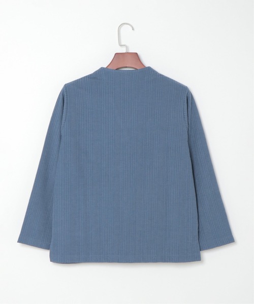 sleeping.com（スリーピングドットコム）の「オリジナルの香り付き素材 レディス・ランダムストライプジャガードカットソー羽織（ルームウェア/パジャマ・レディース・ブルー/オリーブ・ﾌﾘ-）」の5枚目の写真