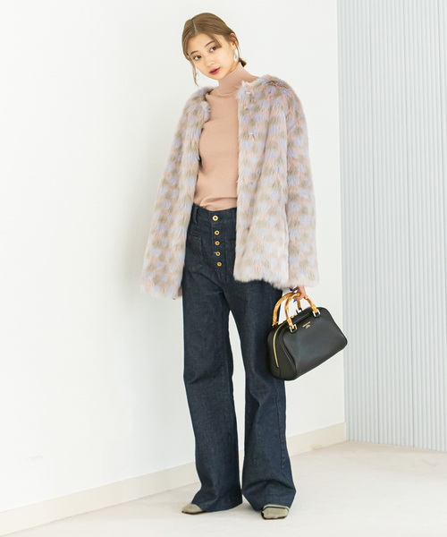 U by SPICK&SPAN SELECT(ユーバイスピックアンドスパンセレクト)の「【MOLLIOLLI/モリオリ】 REBECA MIX クルーネック コート(その他アウター・レディース・ライトパープル・FREE)」の7枚目の写真