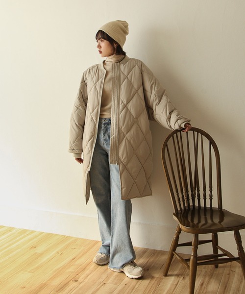 Chillfar（チルファー）の「ロング丈中綿ダウンコート（ダウンジャケット/コート・レディース・ブラック/カーキ/アイボリー・MEDIUM/LARGE）」の5枚目の写真