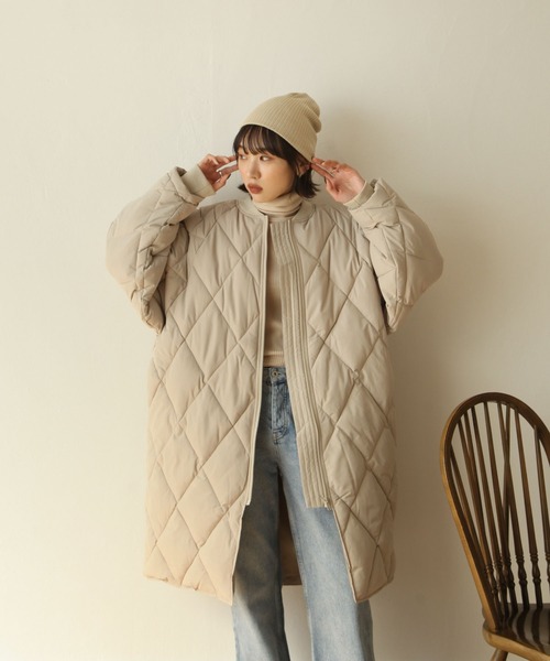 Chillfar（チルファー）の「ロング丈中綿ダウンコート（ダウンジャケット/コート・レディース・ブラック/カーキ/アイボリー・MEDIUM/LARGE）」の4枚目の写真