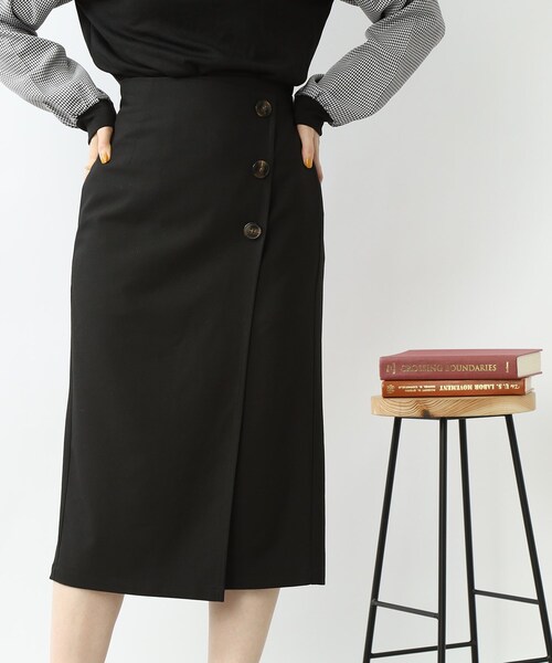 DRESKIP(ドレスキップ)の「◆【Iラインで上品】ラップ風ナロースカート(スカート・レディース・ボルドー/ベージュ系その他2/ブラック系1/ネイビー系1/ブラック・04/02/03)」の2枚目の写真