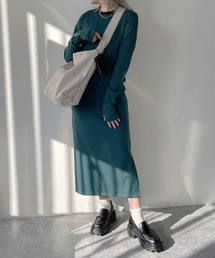 バイカラーリブワンピース