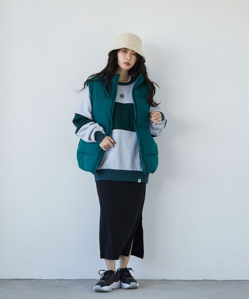 179/WG（イチナナキュウダブルジー）の「バイカラーリブワンピース（ワンピース・レディース・グリーン/オフホワイト/ブラック・MEDIUM）」の10枚目の写真