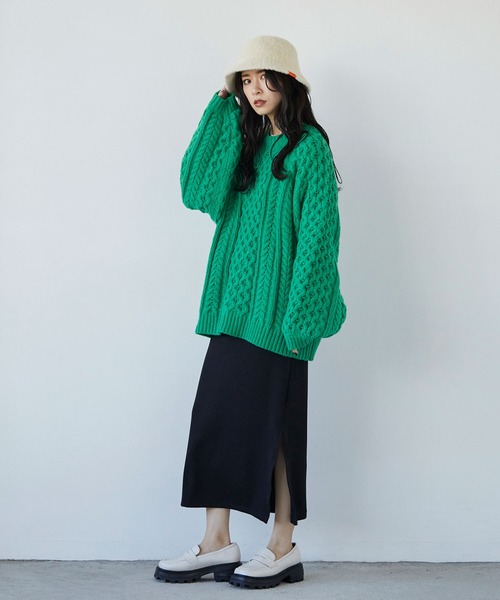 179/WG（イチナナキュウダブルジー）の「バイカラーリブワンピース（ワンピース・レディース・グリーン/オフホワイト/ブラック・MEDIUM）」の9枚目の写真