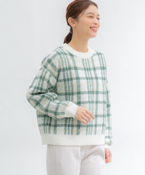 Honeys（ハニーズ）の「チェック柄ニット（ニット/セーター・レディース・パープル系その他/ブラック系その他/グレー系その他/グリーン系その他・M/L/S/LL）」の3枚目の写真