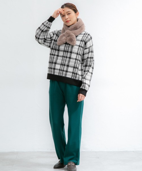 Honeys（ハニーズ）の「チェック柄ニット（ニット/セーター・レディース・パープル系その他/ブラック系その他/グレー系その他/グリーン系その他・M/L/S/LL）」の5枚目の写真